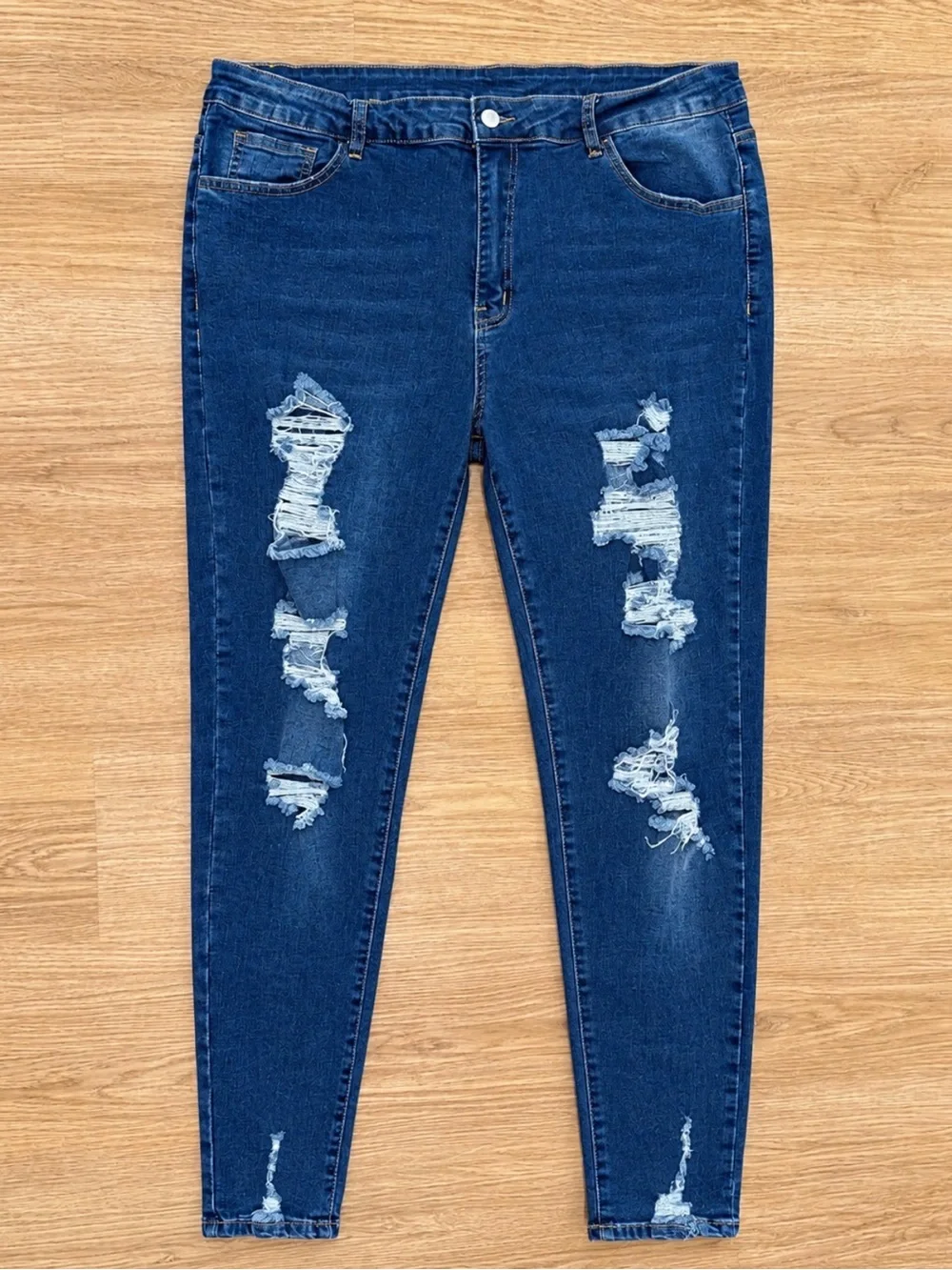 SHEIN Dark Blue Ripped Skinny Jeans